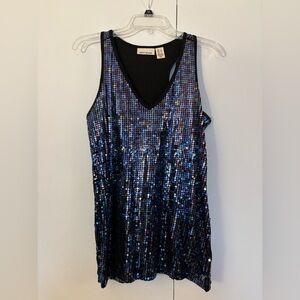 DKNY Jeans Midnight Navy Blue Sequined Tank Sleeveless Size S